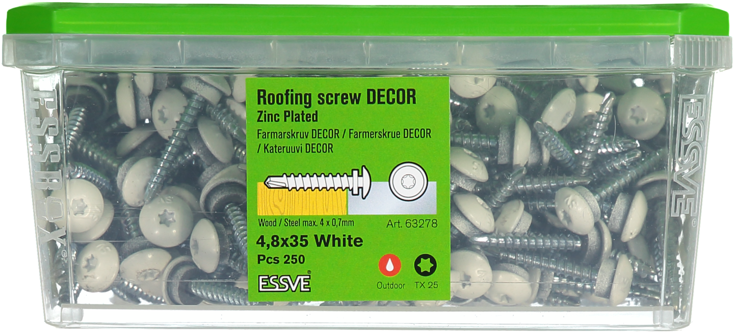 FARMARSKRUV ESSVE DECOR BORRSPETS VI RAL9010 TX25 FZB 4,8X35 250