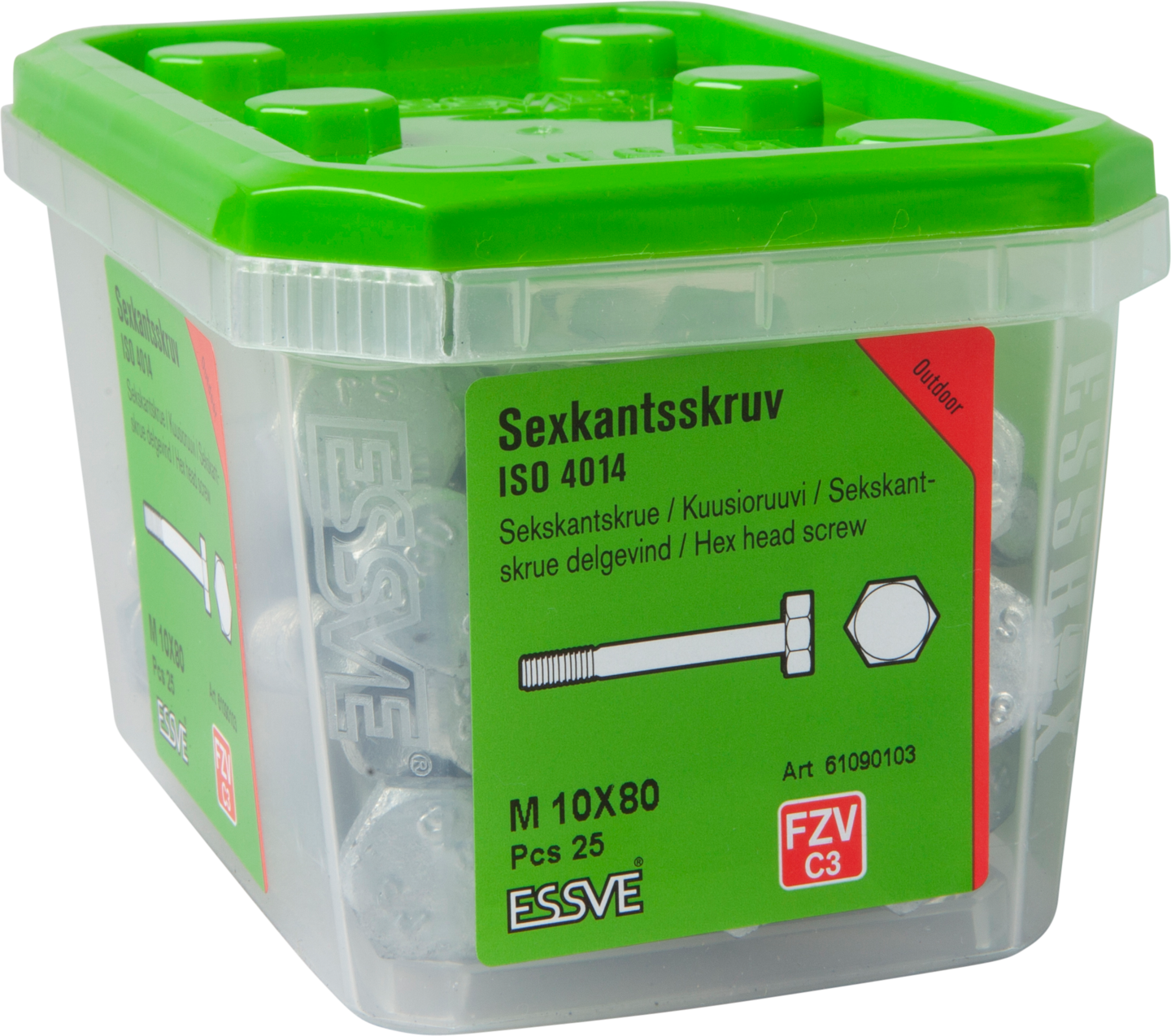 SEXKANTSSKRUV ESSVE 8.8U DELGÄNGAD ISO 4014 FZV M10X80 25ST