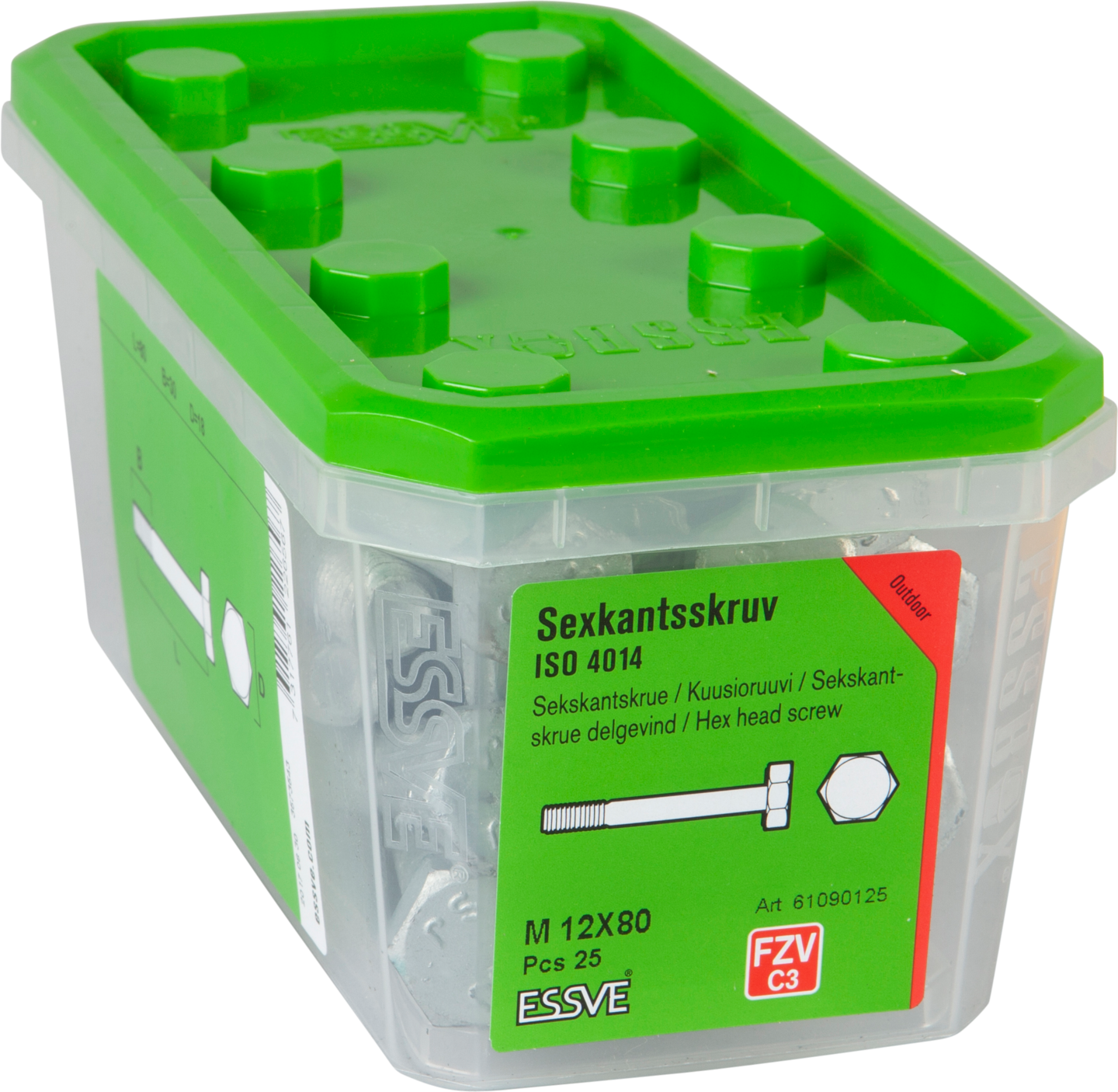 SEXKANTSSKRUV ESSVE 8.8U DELGÄNGAD ISO 4014 FZV M12X80 25ST