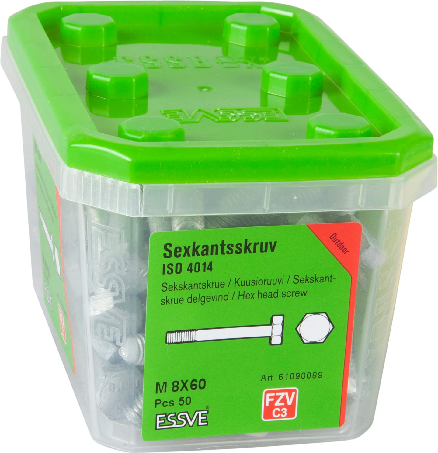 SEXKANTSSKRUV ESSVE 8.8U DELGÄNGAD ISO 4014 FZV M8X60 50ST