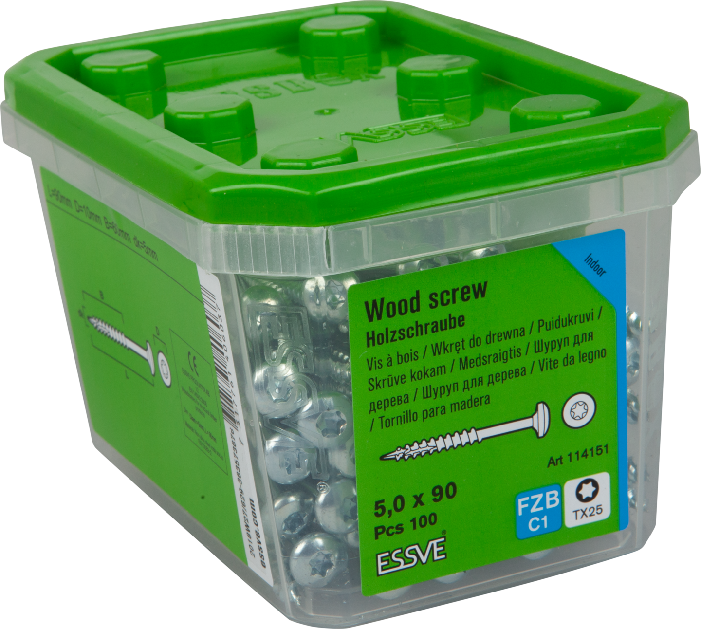 TRÄSKRUV ESSVE CUT 5X90 KULLRIG SK FÖRZINKAD TX25