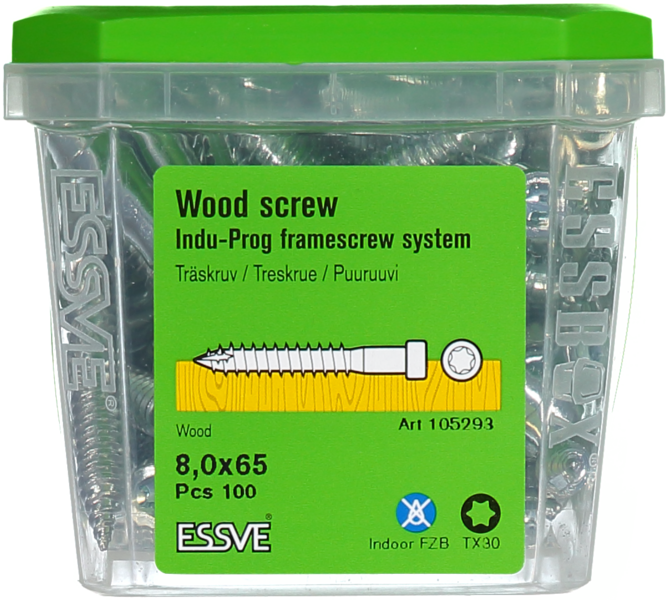 TRÄSKRUV INDU-PROG 8X65 100ST TX30 TILL KARMHYLSA