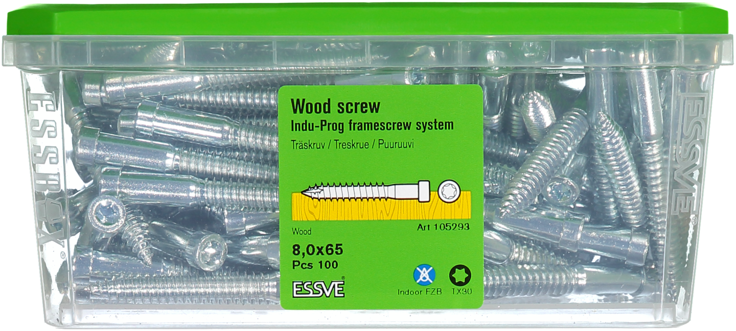 TRÄSKRUV INDU-PROG 8X65 100ST TX30 TILL KARMHYLSA
