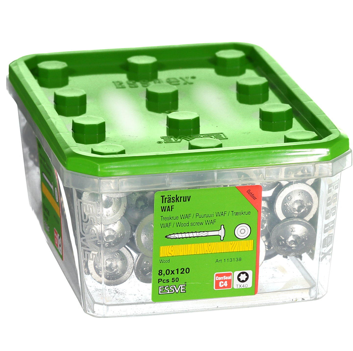 TRÄSKRUV WAF UTV 8,0X120 50ST TX40 MED STORT HUVUD