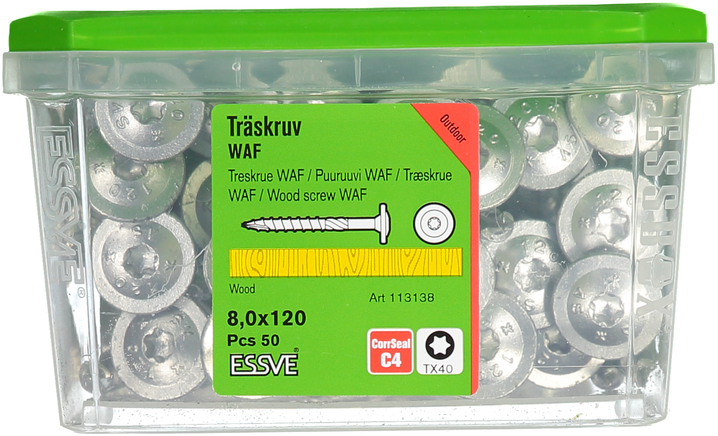 TRÄSKRUV WAF UTV 8,0X120 50ST TX40 MED STORT HUVUD