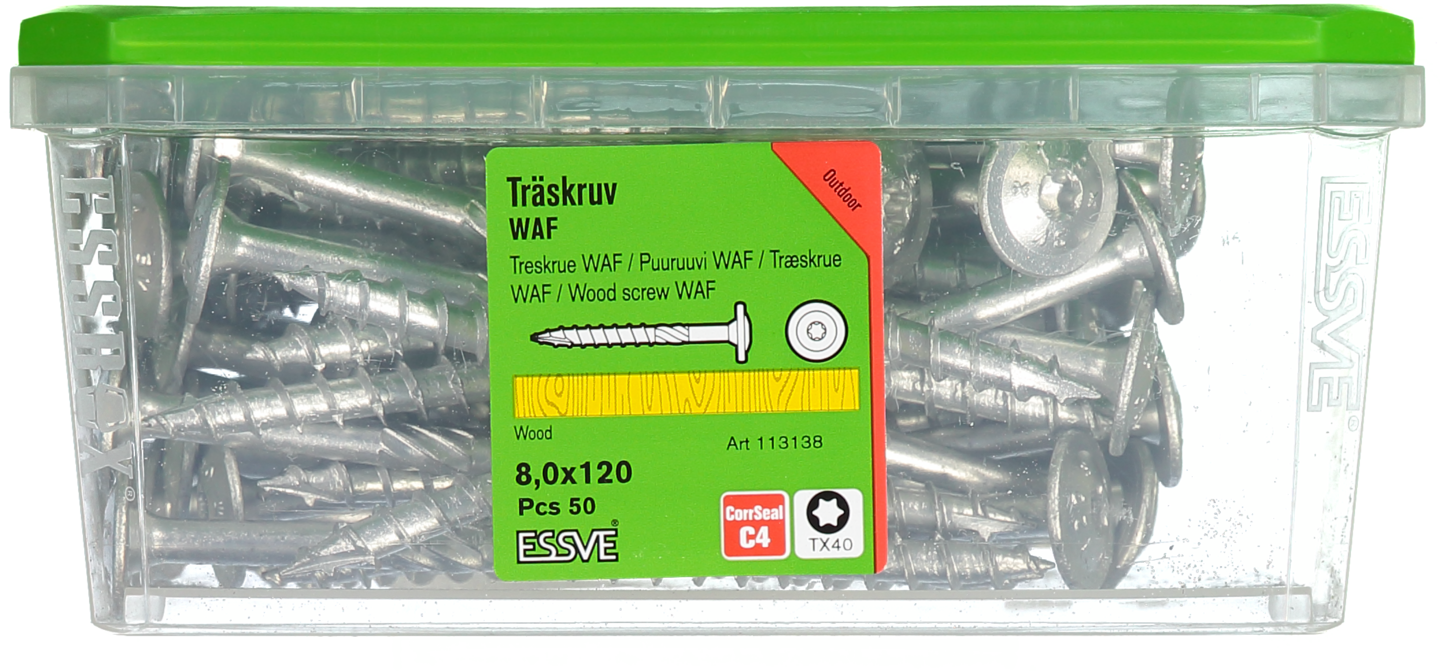 TRÄSKRUV WAF UTV 8,0X120 50ST TX40 MED STORT HUVUD