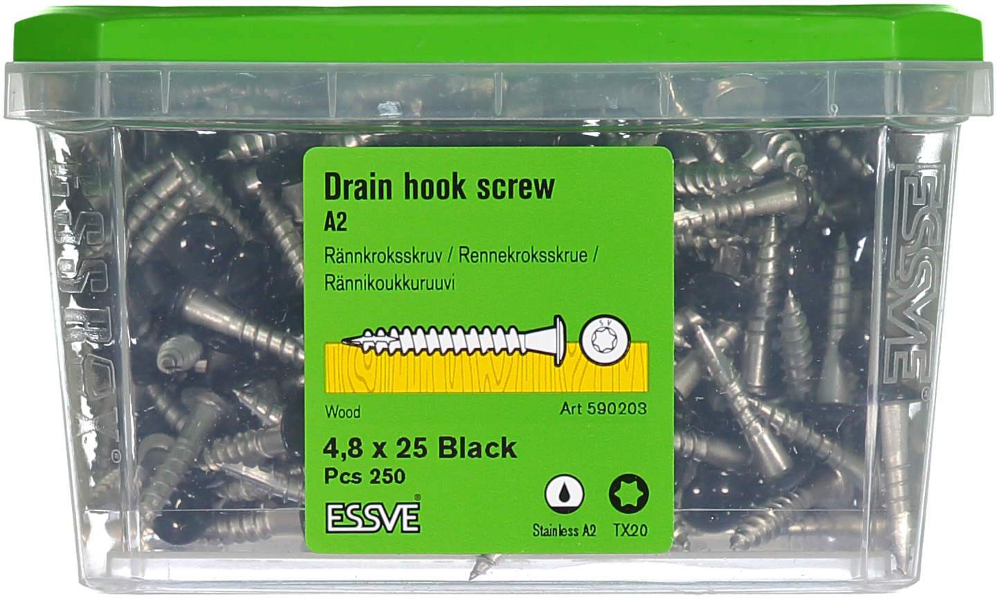 RÄNNKROKSKRUV SVART 4,8X25MM 250ST