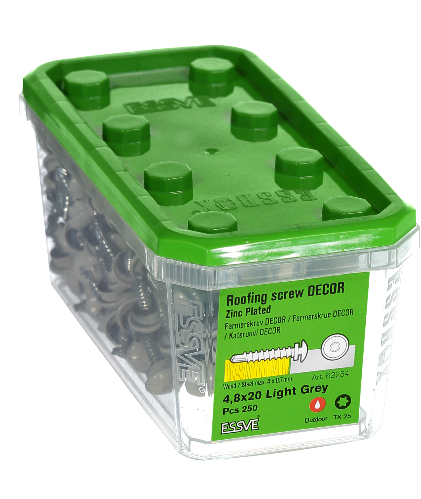 FARMARSKRUV ESSVE DECOR BS LJUSGRÅ RAL 7035 TX25 FZB 4,8X20 250ST