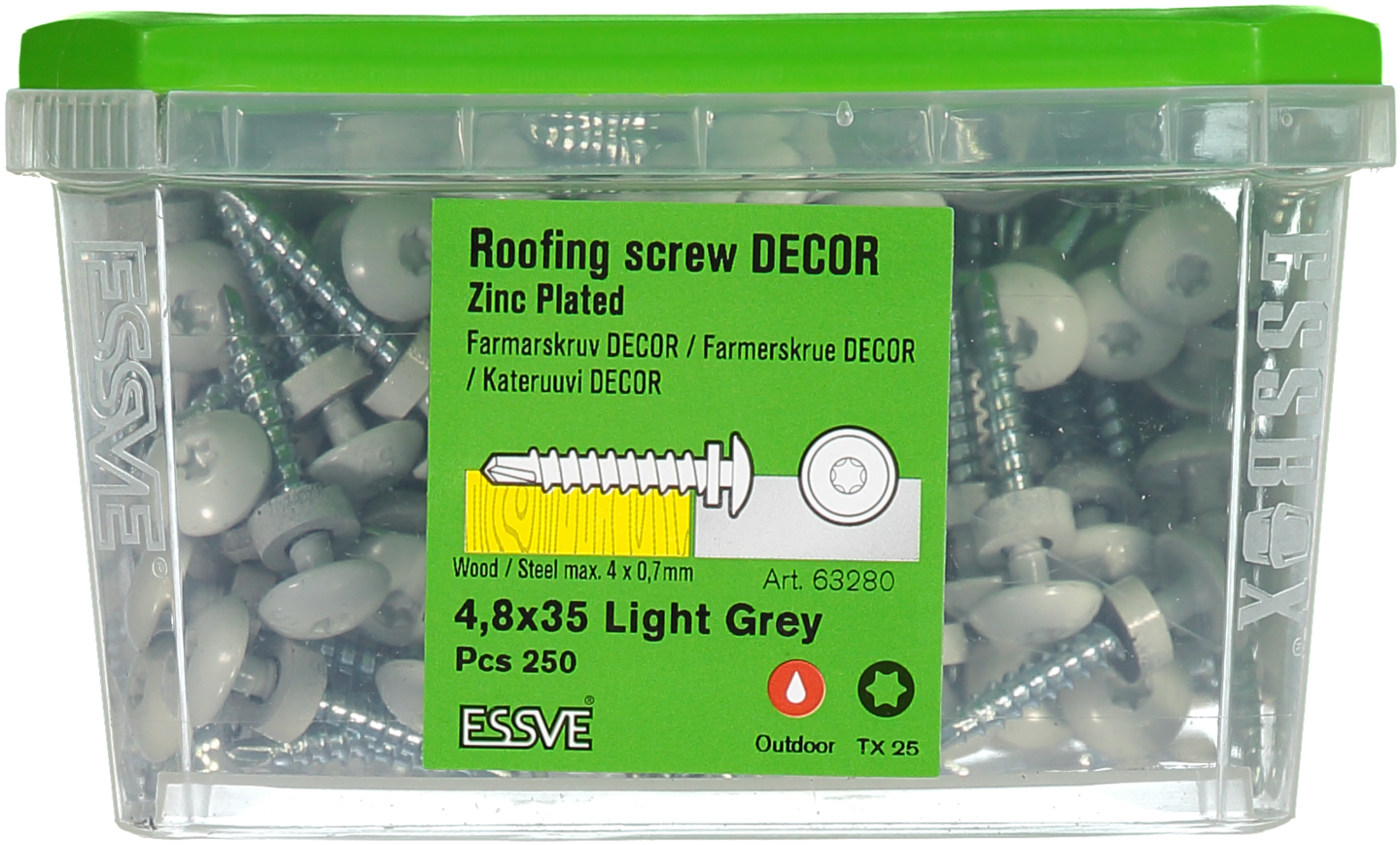 FARMARSKRUV ESSVE DECOR BS LJUSGRÅ RAL 7035 TX25 FZB 4,8X35 250ST