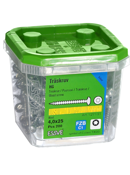 TRÄSKRUV ESSVE KULLRIGT HUVUD TX20 HELGÄNGAD FZB 4,0X25 200ST