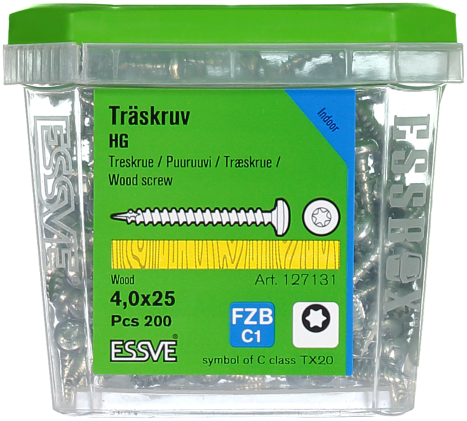 TRÄSKRUV ESSVE KULLRIGT HUVUD TX20 HELGÄNGAD FZB 4,0X25 200ST