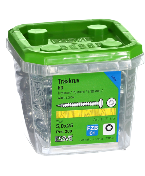 TRÄSKRUV ESSVE KULLRIGT HUVUD TX25 HELGÄNGAD FZB 5,0X25 200ST