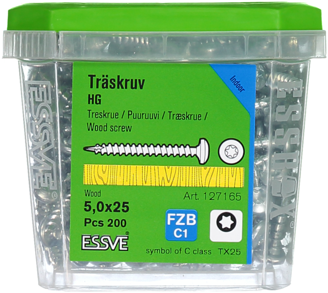 TRÄSKRUV ESSVE KULLRIGT HUVUD TX25 HELGÄNGAD FZB 5,0X25 200ST