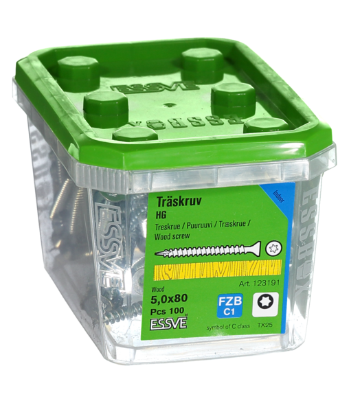 TRÄSKRUV ESSVE FÖRSÄNKT HUVUD TX25 HELGÄNGAD FZB 5,0X80 100ST