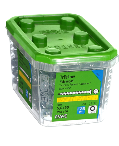 TRÄSKRUV ESSVE FÖRSÄNKT HUVUD TX25 HELGÄNGAD FZB 5,0X90 100ST