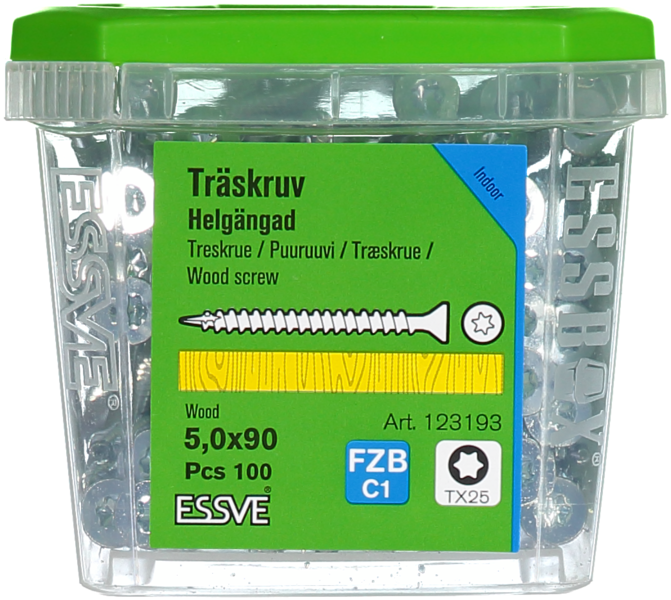 TRÄSKRUV ESSVE FÖRSÄNKT HUVUD TX25 HELGÄNGAD FZB 5,0X90 100ST