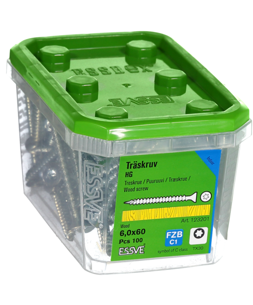 TRÄSKRUV ESSVE FÖRSÄNKT HUVUD TX30 HELGÄNGAD FZB 6,0X60 100ST
