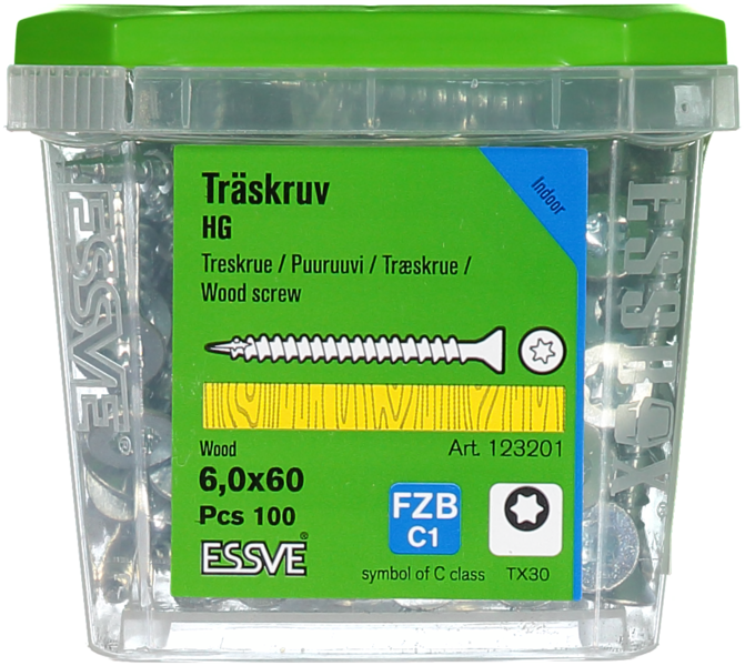 TRÄSKRUV ESSVE FÖRSÄNKT HUVUD TX30 HELGÄNGAD FZB 6,0X60 100ST