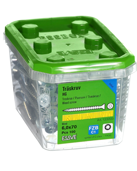TRÄSKRUV ESSVE FÖRSÄNKT HUVUD TX30 HELGÄNGAD FZB 6,0X70 100ST