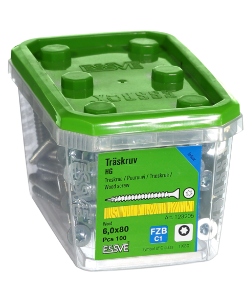 TRÄSKRUV ESSVE FÖRSÄNKT HUVUD TX30 HELGÄNGAD FZB 6,0X80 100ST