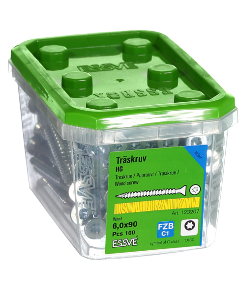 TRÄSKRUV ESSVE FÖRSÄNKT HUVUD TX30 HELGÄNGAD FZB 6,0X90 100ST