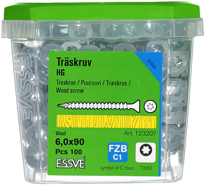 TRÄSKRUV ESSVE FÖRSÄNKT HUVUD TX30 HELGÄNGAD FZB 6,0X90 100ST