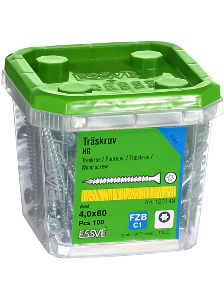 TRÄSKRUV ESSVE FÖRSÄNKT HUVUD TX20 HELGÄNGAD FZB 4,0X60 100ST