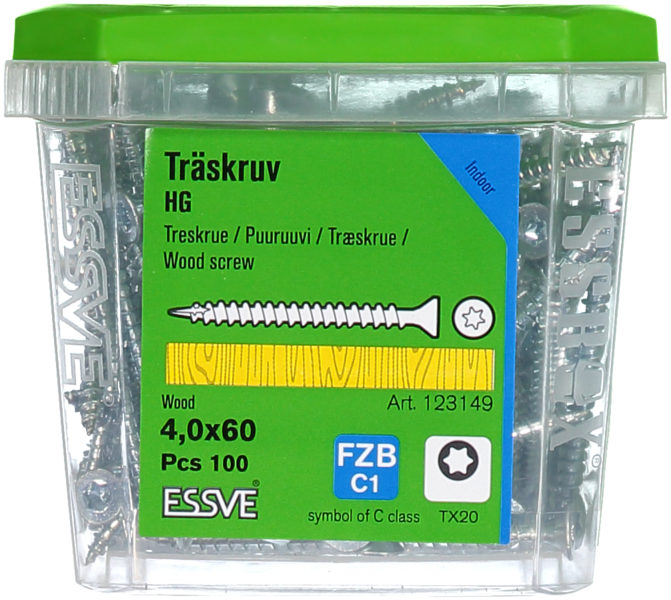 TRÄSKRUV ESSVE FÖRSÄNKT HUVUD TX20 HELGÄNGAD FZB 4,0X60 100ST