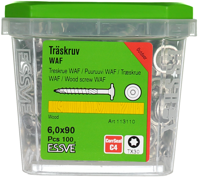 TRÄSKRUV WAF UTV 6,0X90 100ST TX30 MED STORT HUVUD