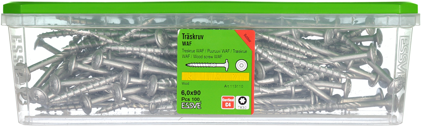 TRÄSKRUV WAF UTV 6,0X90 100ST TX30 MED STORT HUVUD