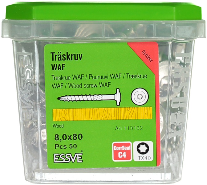 TRÄSKRUV WAF UTV 8,0X80 50ST TX40 MED STORT HUVUD