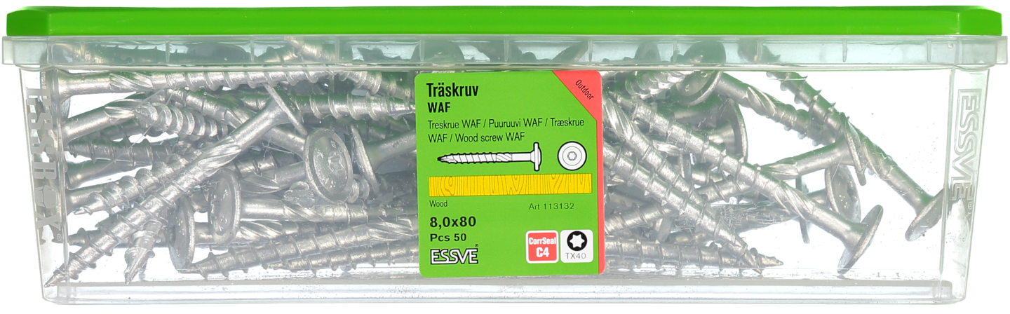 TRÄSKRUV WAF UTV 8,0X80 50ST TX40 MED STORT HUVUD