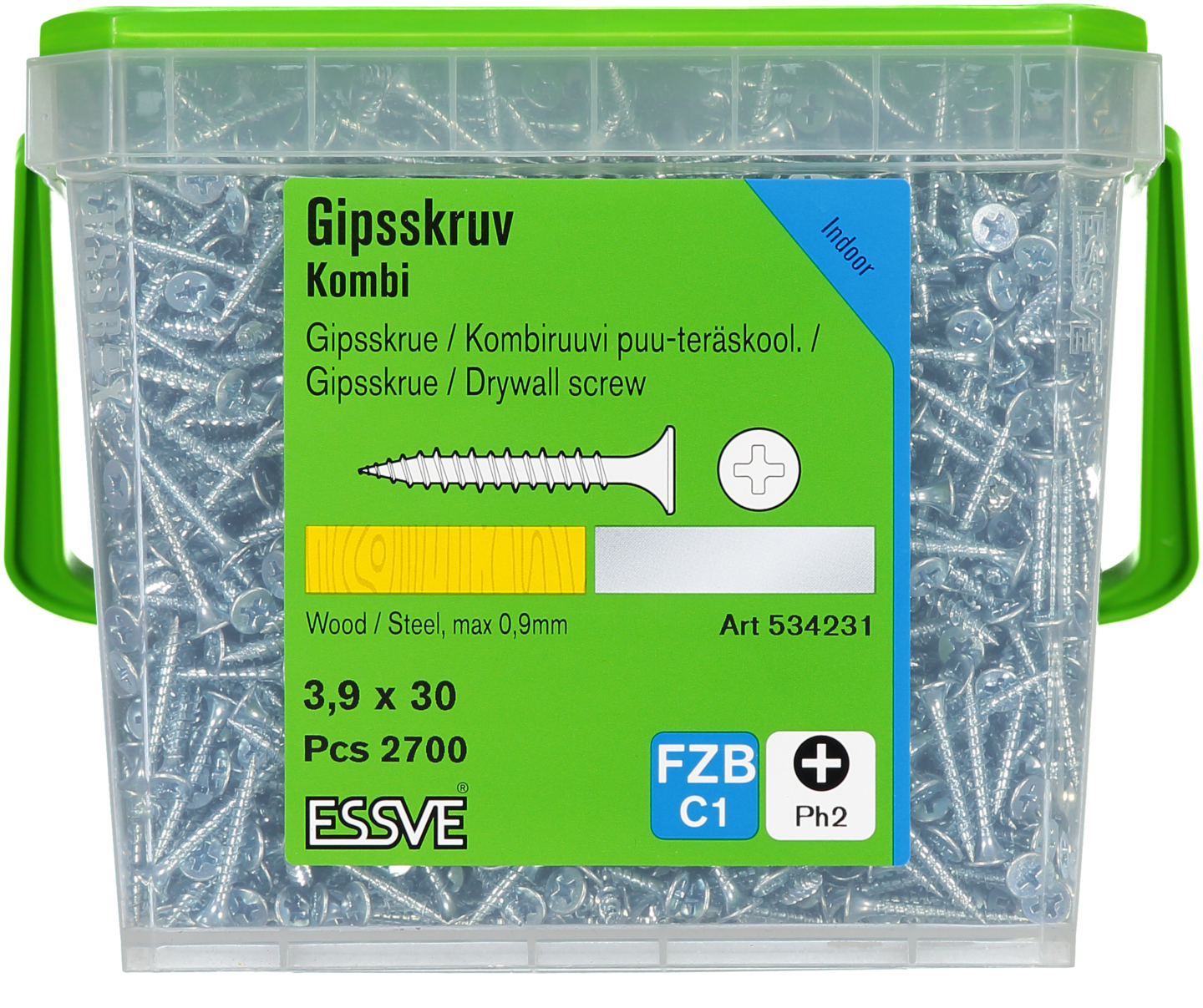 GIPSSKRUV KOMBI 3,9X30 2700ST FZB PH2 TRÄ/STÅLREGEL