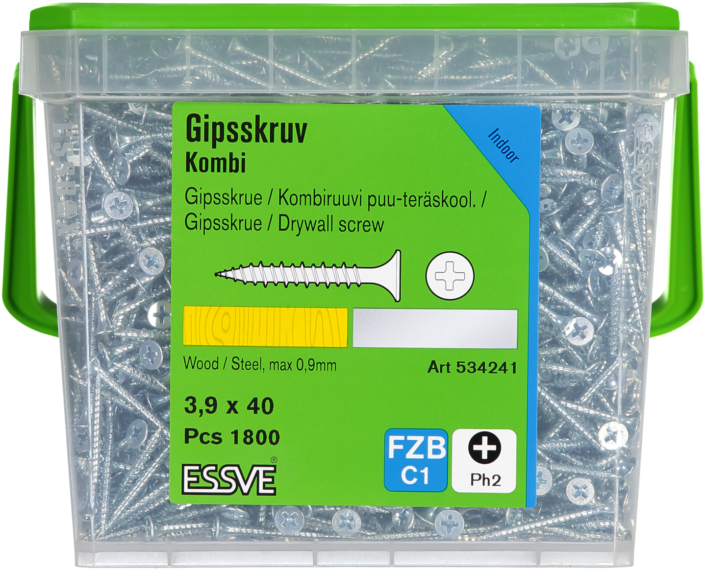 GIPSSKRUV KOMBI 3,9X40 1800ST FZB PH2 TRÄ/STÅLREGEL