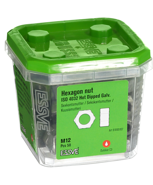 SEXKANTSMUTTER ESSVE ISO 4032 CLASS8 FZV M12 50ST
