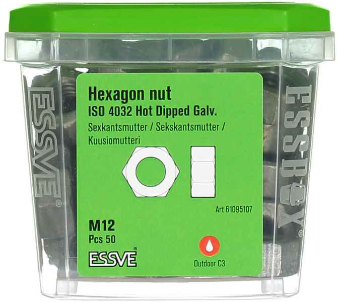 SEXKANTSMUTTER ESSVE ISO 4032 CLASS8 FZV M12 50ST