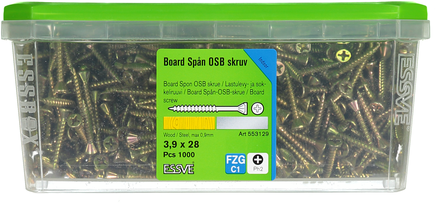 SPÅNSKIVESKRUV 3,9X28MM 1000ST STÅLREGEL GULKROMAD