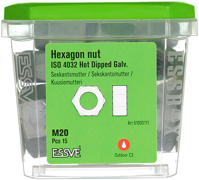 SEXKANTSMUTTER ESSVE ISO 4032 CLASS8 FZV M20 15ST