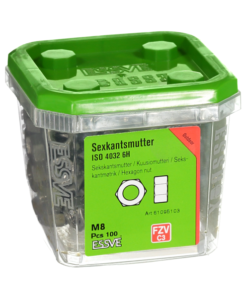 SEXKANTSMUTTER ESSVE ISO 4032 CLASS8 FZV M8 100ST