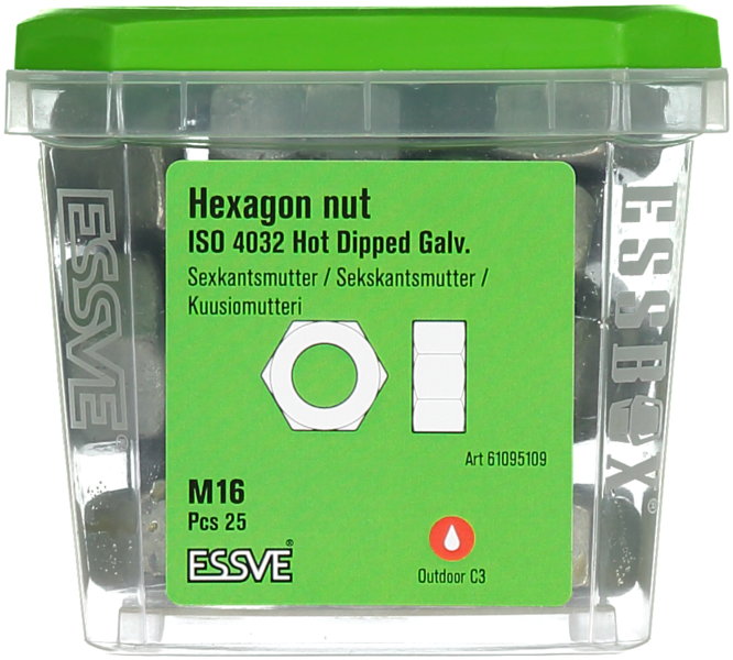 SEXKANTSMUTTER ESSVE ISO 4032 CLASS8 FZV M16 25ST
