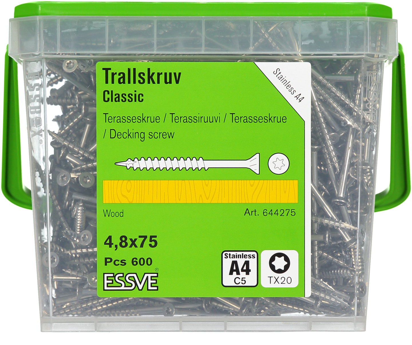 TRALLSKRUV ESSVE CLASSIC ROSTFRI A4 SYRAFAST TX20 4,8X75 600ST