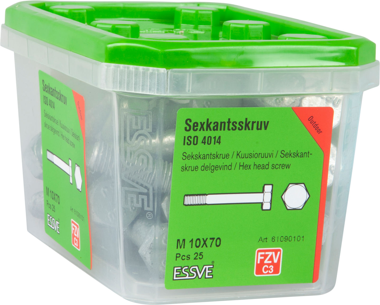 SEXKANTSSKRUV ESSVE 8.8U DELGÄNGAD ISO 4014 FZV M10X70 25ST