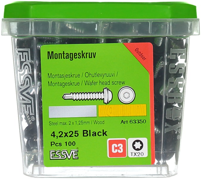 MONTAGESKRUV M RFR BRICKA SVART RAL9011 TX20 4,2X25 100S