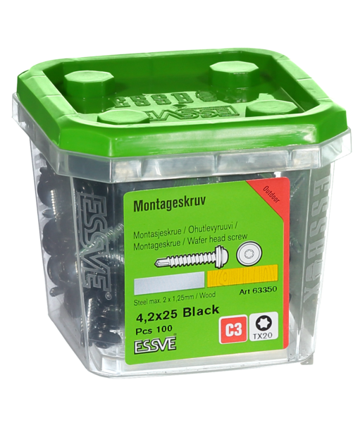 MONTAGESKRUV M RFR BRICKA SVART RAL9011 TX20 4,2X25 100S