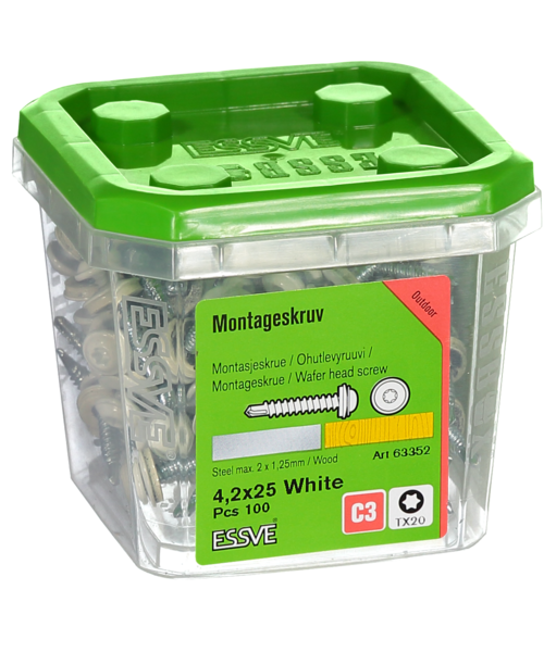 MONTAGESKRUV M RFR BRICKA VIT RAL9010 TX20 4,2X25 100ST