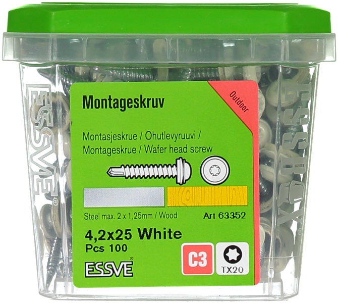 MONTAGESKRUV M RFR BRICKA VIT RAL9010 TX20 4,2X25 100ST