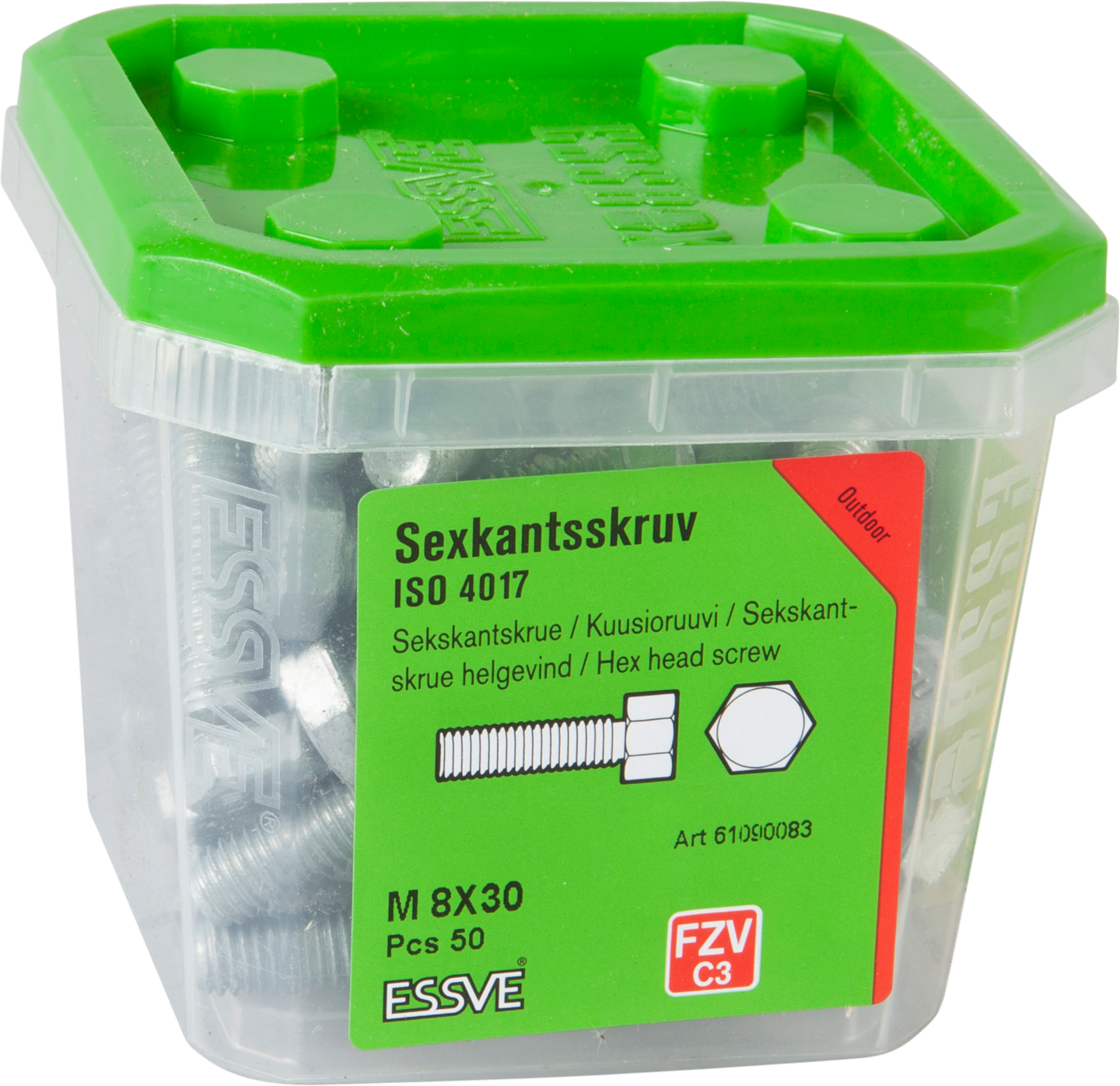 SEXKANTSSKRUV ESSVE 8.8U HELGÄNGAD ISO 4017 FZV M8X30 50ST