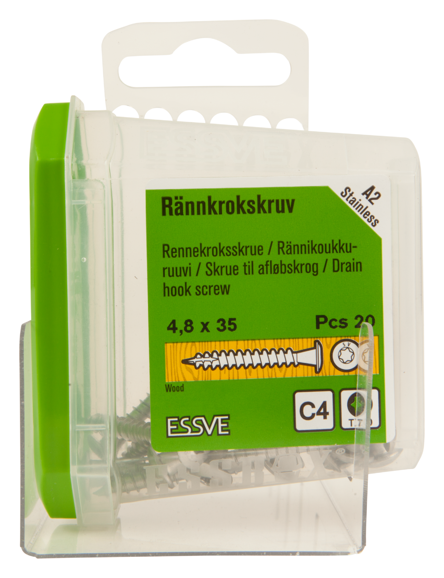 RÄNNKROKSKRUV ESSVE ROSTFRI A2 VIT RAL9010 TX20 4,8X35 20ST UTG