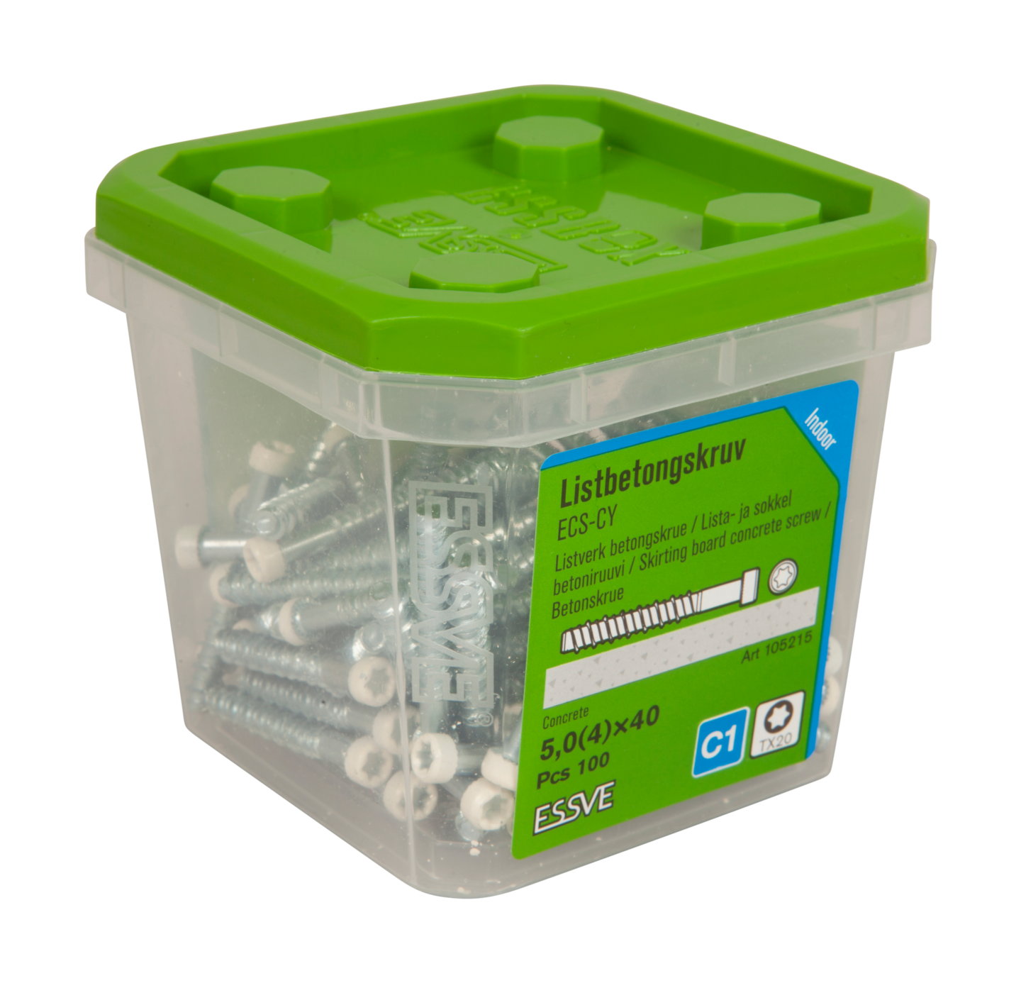 LISTBETONGSKRUV ECS-CY 5,0X40 100ST VITLACK HUVUD