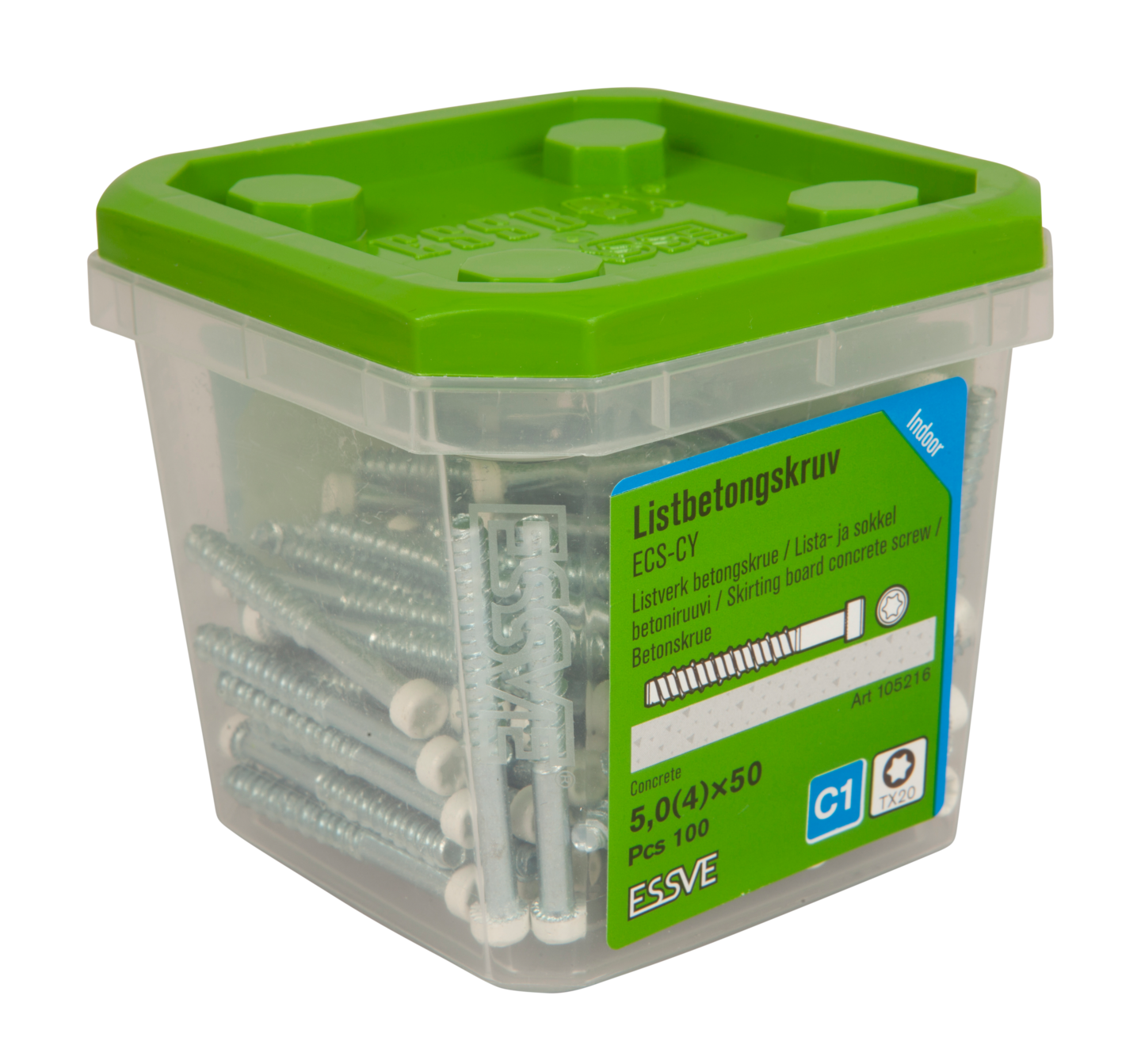 LISTBETONGSKRUV ECS-CY 5,0X50 100ST VITLACK HUVUD